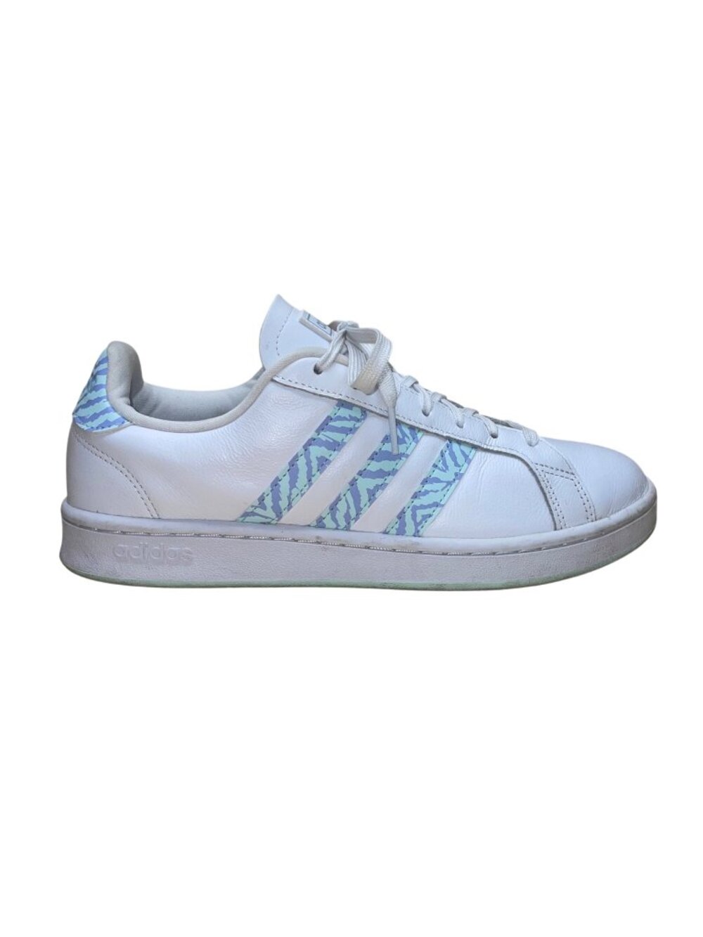 Adidas Women’s Blue Mint Zebra Stripe Pattern Grand Court Sneakers Size 10